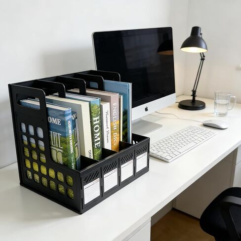 Ysenchan Plastic Magazine File Holder, Desk Organizer File Folder for Office Organization and Storage, Sturdy Binder Organizer with 4 Vertical Compartmente，Desktop Accessories for Office Storage in Kuwait