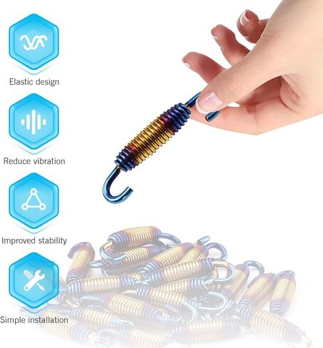 2PCS Motorcycle Exhaust Muffler Spring, 1.57" & 2.36" Reinforced Stainless Steel Motorbike Spring Hooks, Universal for Riding Motorcycles, Scooters, ATVs (Multicolored Blue) in Kuwait