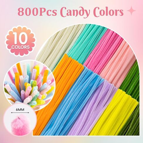 800 Pieces Pipe Cleaners Flowers Kit for DIY Flowers & Crafts,10 Colors Pipe Cleaner Making Kit with Instruction, Floral Wire for Art Projects Creative Gift-Family Fun, Teacher Appreciation Gifts in Kuwait