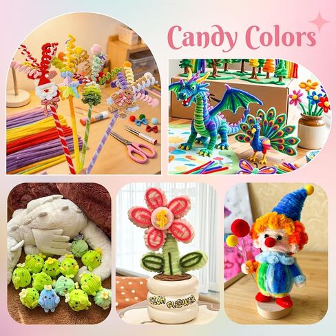 800 Pieces Pipe Cleaners Flowers Kit for DIY Flowers & Crafts,10 Colors Pipe Cleaner Making Kit with Instruction, Floral Wire for Art Projects Creative Gift-Family Fun, Teacher Appreciation Gifts in Kuwait