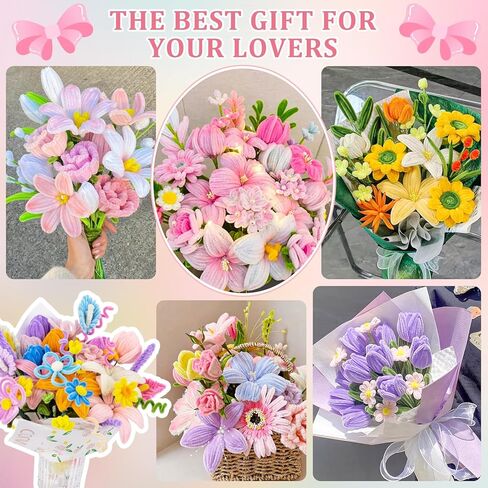 800 Pieces Pipe Cleaners Flowers Kit for DIY Flowers & Crafts,10 Colors Pipe Cleaner Making Kit with Instruction, Floral Wire for Art Projects Creative Gift-Family Fun, Teacher Appreciation Gifts in Kuwait