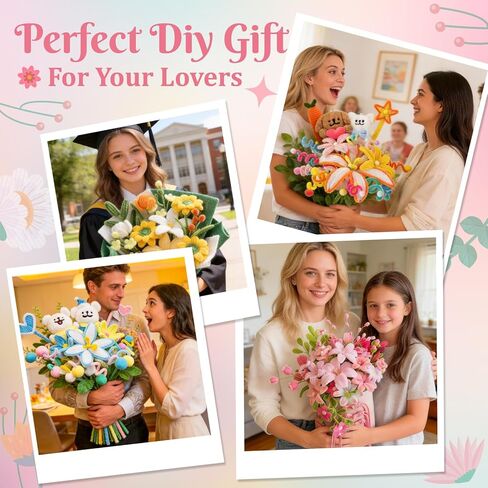 800 Pieces Pipe Cleaners Flowers Kit for DIY Flowers & Crafts,10 Colors Pipe Cleaner Making Kit with Instruction, Floral Wire for Art Projects Creative Gift-Family Fun, Teacher Appreciation Gifts in Kuwait