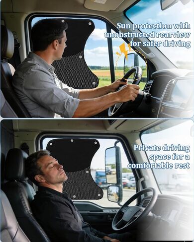 2Pcs Semi Truck Side Window Sun Shades,Upgraded 21×23" UV Protection Sunblock Side Window Shade with Suction Cup,Semi Truck Accessories for Kenworth,Volvo VNL,RV,Freightliner,International Trucks in Kuwait