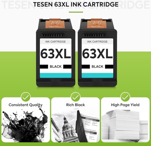 خرطوشة حبر 63XL بديلة لحبر HP 63 HP63 HP63XL متوافقة مع HP Officejet 4650 5258 5200 3830 5255 4655 4652 5252 Deskjet 3630 3634 1112 Envy 4510 4520 طابعة 2-Pack باللون الأسود in Kuwait