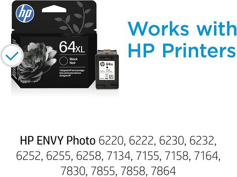 خرطوشة حبر HP 64XL باللون الأسود و64XL ثلاثية الألوان عبوتين للطابعات | يعمل مع سلسلة الطابعات: Envy Inspire 7950e؛ صور الحسد 6200، 7100، 7800؛ رقصة التانغو. قد تختلف التعبئة والتغليف. in Kuwait