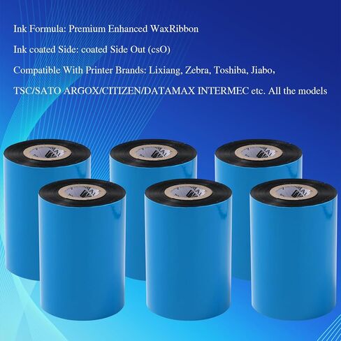 6 Rolls 4.33'' x 984.25' Premium Resin Enhanced Wax Ribbon,110mm x 300m Black Thermal Transfer Ribbon, Barcode Thermal Label Printer Ribbon, CSO-Ink Outside, 1'' Core for Zebra, TSC, GoDex, Citizen in Kuwait