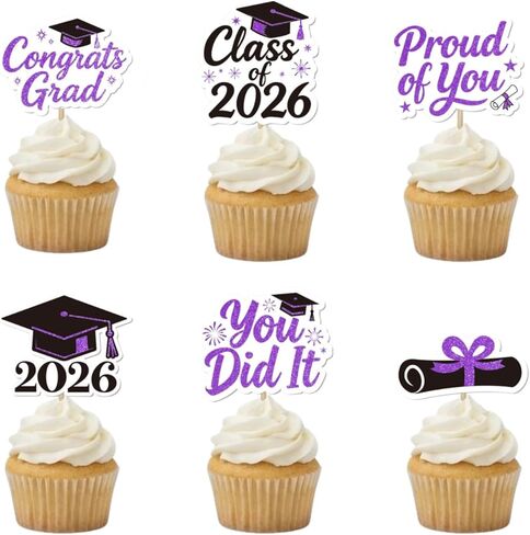 ALISSAR 36-Pack Class of 2026 Graduation Cupcake Toppers, Pre-Assembled Graduation Decorations for Cupcakes, Desserts & Party Treats (red) in Kuwait