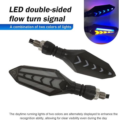 4 PCS Motorcycle Turn Indicator Lights, Arrow Shape Flowing Turn Signal LED with Daytime Running Lights, LED Double-sided Flowing Blinker, Cool Modified Accessories for Motocycle (Blue) in Kuwait