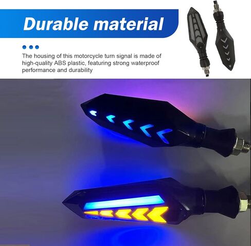4 PCS Motorcycle Turn Indicator Lights, Arrow Shape Flowing Turn Signal LED with Daytime Running Lights, LED Double-sided Flowing Blinker, Cool Modified Accessories for Motocycle (Blue) in Kuwait
