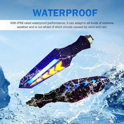 4 PCS Motorcycle Turn Indicator Lights, Arrow Shape Flowing Turn Signal LED with Daytime Running Lights, LED Double-sided Flowing Blinker, Cool Modified Accessories for Motocycle (Blue) in Kuwait