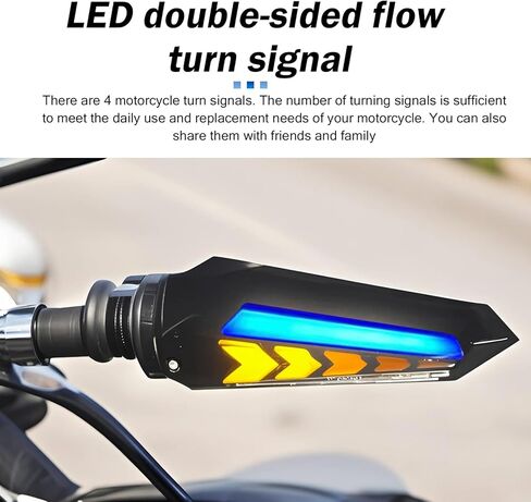 4 PCS Motorcycle Turn Indicator Lights, Arrow Shape Flowing Turn Signal LED with Daytime Running Lights, LED Double-sided Flowing Blinker, Cool Modified Accessories for Motocycle (Blue) in Kuwait