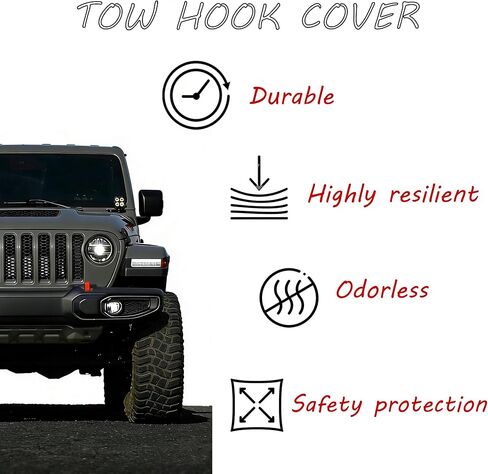 Tow Hook Covers - 2 PCS Tow Trailer Hitch Receiver Cover for Jeep Wrangler JK JL 4XE TJ & Gladiator JT 2007-2026 - Front Bumper Rubber Sleeve Protectors, Exterior Styling Accessories in Kuwait