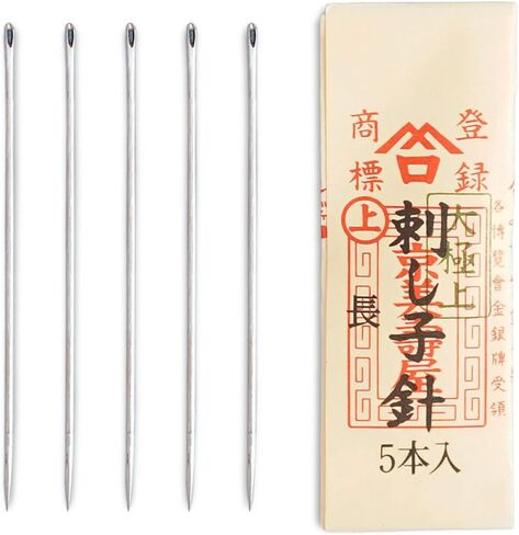 مجموعة إبر MISUYA CHUBE Sashiko مكونة من 5 إبر خياطة يدوية مطرزة يابانية، عين كبيرة، فولاذ متين، خياطة ناعمة، صنع في اليابان (متنوعة) in Kuwait