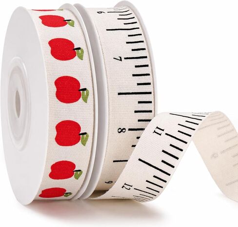 KINGLAKE Ruler Ribbon Teacher Themed - 5/8 Inch x 20 Yards Apple Natural Cotton Twill Tape Ribbon for Teacher Appreciation Week Graduation Back to School Gift Wrapping Baking Classroom Decor in Kuwait