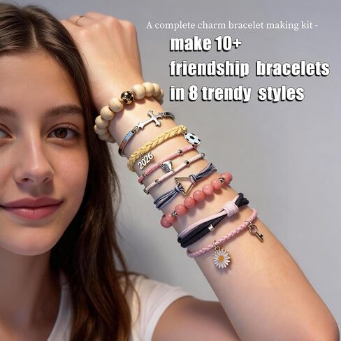 Bracelet Making Kit – Pink Leather & Faux Suede Cords with Soccer Charm, 2026 Metal Charms, Jade & Wood Beads – DIY Friendship Bracelet Kit for Teens Girls Adults – Unique Gift for Soccer Fans & Graduation in Kuwait