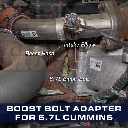 محول GlowShift Turbo Boost Bolt متوافق مع 6.7L Dodge Ram 2500 3500 Cummins Diesel 2007.5-2024 - يتم تركيبه على قرن مشعب السحب in Kuwait