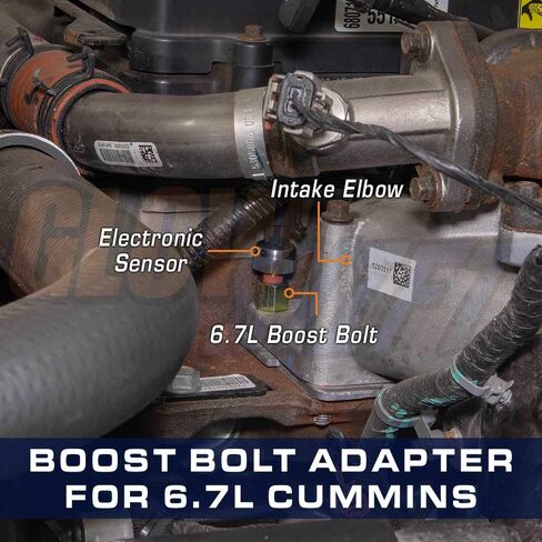 محول GlowShift Turbo Boost Bolt متوافق مع 6.7L Dodge Ram 2500 3500 Cummins Diesel 2007.5-2024 - يتم تركيبه على قرن مشعب السحب in Kuwait