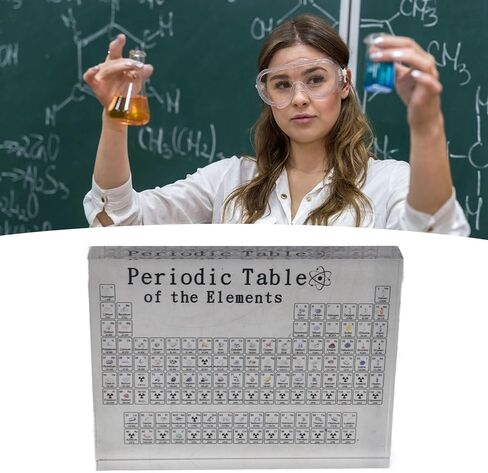 Periodic Table, Clear Acrylic Ergonomic Real Chemical Element Periodic Table with Real Elements Inside for Classroom Laboratory Office Desk in Kuwait