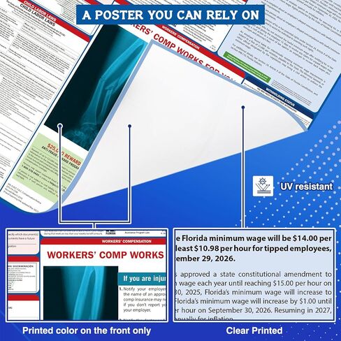 PUNCHMAN 2pcs 2026 Florida State & Federal Workplace Labor Poster - Bilingual English/Spanish 2 Version Guidelines Posting for Workplace, Durable Laminated, Includes 2026 Minimum Wage Info in Kuwait
