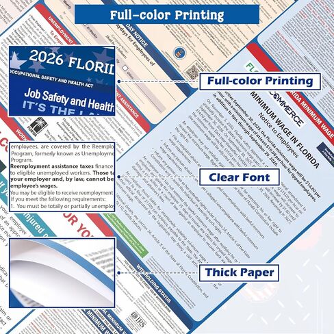 PUNCHMAN 2pcs 2026 Florida State & Federal Workplace Labor Poster - Bilingual English/Spanish 2 Version Guidelines Posting for Workplace, Durable Laminated, Includes 2026 Minimum Wage Info in Kuwait