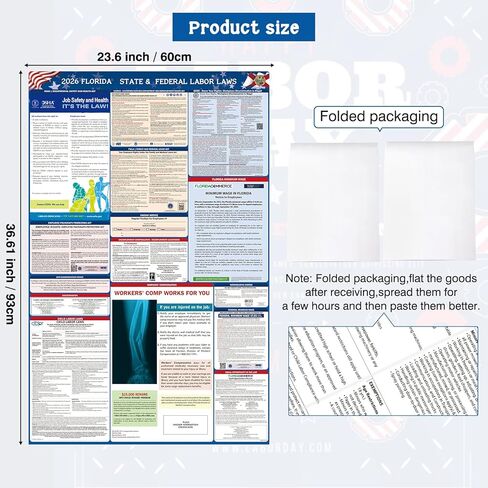 PUNCHMAN 2pcs 2026 Florida State & Federal Workplace Labor Poster - Bilingual English/Spanish 2 Version Guidelines Posting for Workplace, Durable Laminated, Includes 2026 Minimum Wage Info in Kuwait