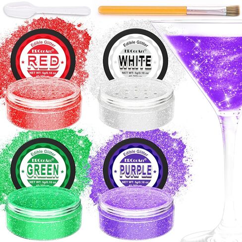 ERCorArt Edible Glitter - 4 Colors Luster Dust Edible Glitter for Cocktails, Food Grade Cake Decorating Shimmering Glitter for Drinks, Powder Glitter for Chocolate, Fondant, Drinks, Painting - 5g in Kuwait