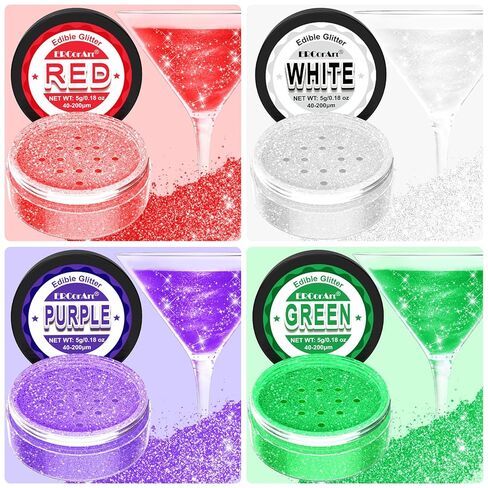 ERCorArt Edible Glitter - 4 Colors Luster Dust Edible Glitter for Cocktails, Food Grade Cake Decorating Shimmering Glitter for Drinks, Powder Glitter for Chocolate, Fondant, Drinks, Painting - 5g in Kuwait
