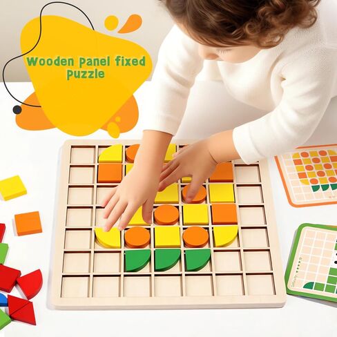 Wooden Pattern Blocks Set 120 Pcs Geometric Shapes Puzzle Classic Montessori Educational Tangram Toys with 24 Design Cards for 4-8 Year Old Kids in Kuwait