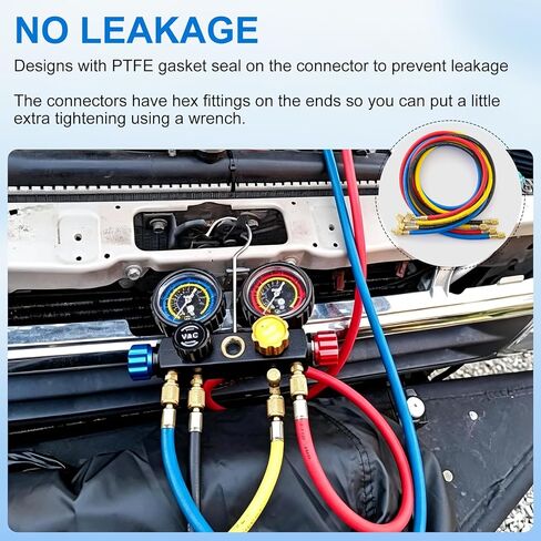 طقم خرطوم قياس مشعب التيار المتردد، 4 قطع، خرطوم شحن مبرد HVAC 1/4 بوصة، خراطيم قياس مكيف الهواء 6FT لنظام R410A R134A R22 R502، 800-4000PSI، 72 بوصة in Kuwait