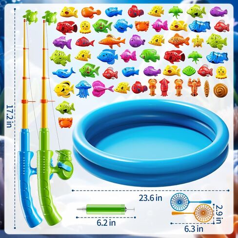 Magnetic Fishing Toys Game For Kids Toddlers 3-5, Water Bath Pool Outdoor Toys For Kids Ages 4-8, Water Table Bathtub Kiddie Party Toy With Pole Rod Net Floating Fish, Summer Water Toys For Boys Girls in Kuwait