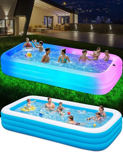 Large Solar Inflatable Pool with Lights, 145"x74"x22", Oversized Thickened Blow Up Pool for Adults, 7 Color Changed Family Swimming Pool for Backyard, Outdoor in Kuwait