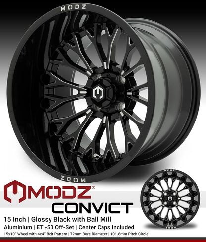MODZ® Convict أسود لامع مع عجلة عربة جولف مقاس 15x10 بوصة بمطحنة كروية in Kuwait