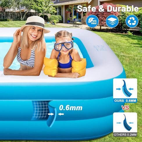 Large Solar Inflatable Pool with Lights, 145"x74"x22", Oversized Thickened Blow Up Pool for Adults, 7 Color Changed Family Swimming Pool for Backyard, Outdoor in Kuwait