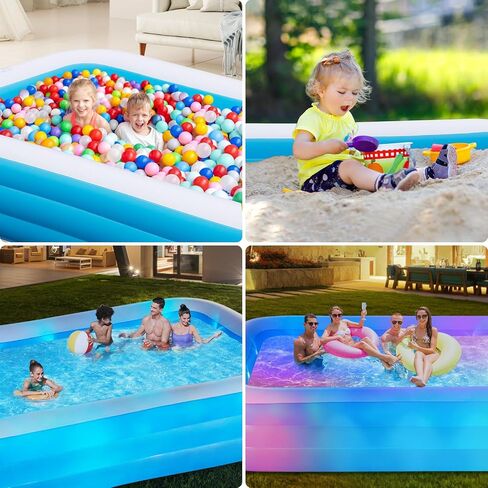 Large Solar Inflatable Pool with Lights, 145"x74"x22", Oversized Thickened Blow Up Pool for Adults, 7 Color Changed Family Swimming Pool for Backyard, Outdoor in Kuwait
