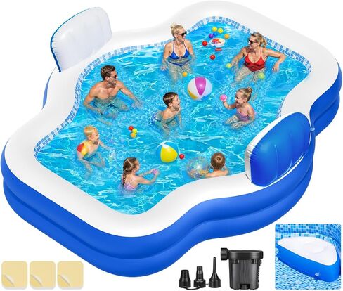 Extra Large Inflatable Swimming Pool with Seats Pump, 10.1TF X 7.5FT Blow-Up Pool Thickened Heavy Duty Family Full Sized Pool for Adults, Inflatable Pools for Garden, Backyard Summer Water Party in Kuwait