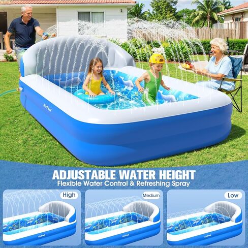 2026 Inflatable Pool with Sprinkler,Durable Blow up Pool with Big Backrest, Rectangle Kid Pool Backyard,Children Swimming Pool,Small Inflatable Kiddie Pool,Outdoor Water Pool for Kid71×41×25IN in Kuwait