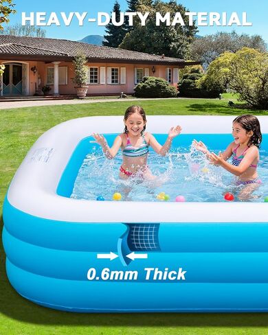 Large Inflatable Pool for Adults,130" x 72" x 22" Thickened Blow Up Pool with Lights & Pump, 7 Color Changed Durable Above Ground Family Swimming Pool for Backyard Outdoor Garden in Kuwait