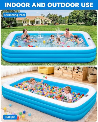 Large Inflatable Pool for Adults,130" x 72" x 22" Thickened Blow Up Pool with Lights & Pump, 7 Color Changed Durable Above Ground Family Swimming Pool for Backyard Outdoor Garden in Kuwait