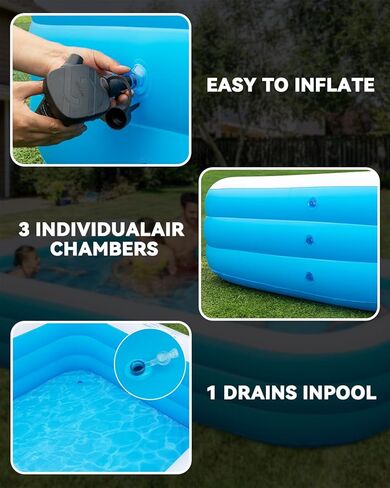 Large Inflatable Pool for Adults,130" x 72" x 22" Thickened Blow Up Pool with Lights & Pump, 7 Color Changed Durable Above Ground Family Swimming Pool for Backyard Outdoor Garden in Kuwait