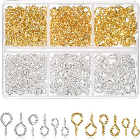 800 Pcs Screw Eye Pins Kit, Gold and Silver Eye Pins for Jewelry Making, 3 Sizes Alloy Material Eyelet Screws for DIY Crafts in Kuwait