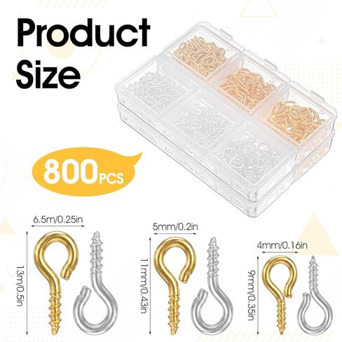 800 Pcs Screw Eye Pins Kit, Gold and Silver Eye Pins for Jewelry Making, 3 Sizes Alloy Material Eyelet Screws for DIY Crafts in Kuwait