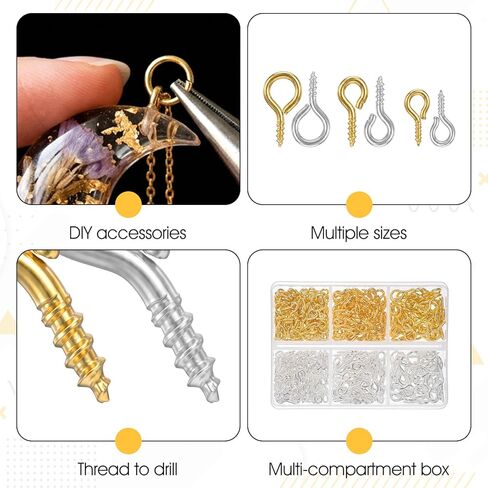 800 Pcs Screw Eye Pins Kit, Gold and Silver Eye Pins for Jewelry Making, 3 Sizes Alloy Material Eyelet Screws for DIY Crafts in Kuwait
