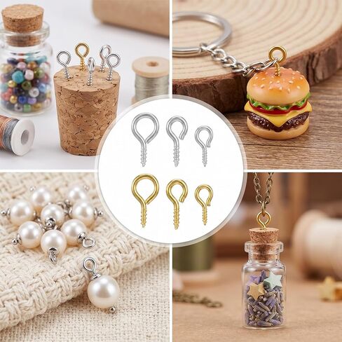 800 Pcs Screw Eye Pins Kit, Gold and Silver Eye Pins for Jewelry Making, 3 Sizes Alloy Material Eyelet Screws for DIY Crafts in Kuwait