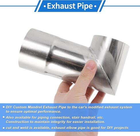 Motoforti 3" OD 90° Mandrel Bend Elbow 6" Length T304 Stainless Steel Exhaust Tube Piping Polishing l Extended Pipe for Welding Stair Handrail Silver Tone in Kuwait