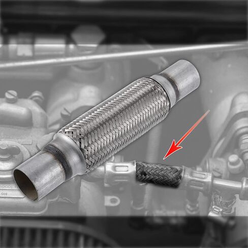 X AUTOHAUX 1 قطعة 1.75 بوصة × 8 بوصة × 12 بوصة أنبوب عادم السيارة المرن وصلة عادم عالمية مع أنبوب تمديد لحام من الفولاذ المقاوم للصدأ بلون فضي in Kuwait