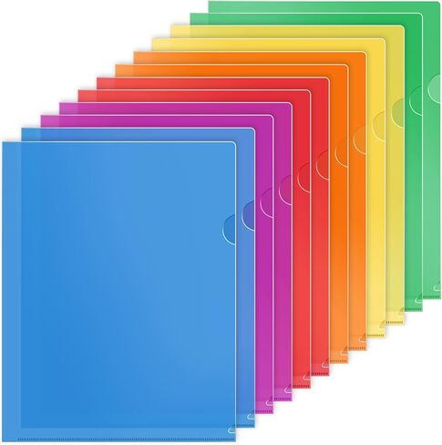 KTRIO Clear Plastic Folders Sleeves 12 Pack, 6 Assorted Colors, Documents Project Pockets for Letter Size 8.5x11 Paper, L-Shaped File Jackets, Acid-Free Poly Plastic in Kuwait