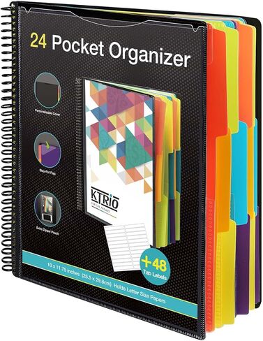 KTRIO 12 Pocket Poly Project Organizer, Letter Size Spiral Binder with Dividers & Zip Pouch, Water-Resistant Multi Pocket Folder for School, Office, Sheet Music & Project Docs in Kuwait