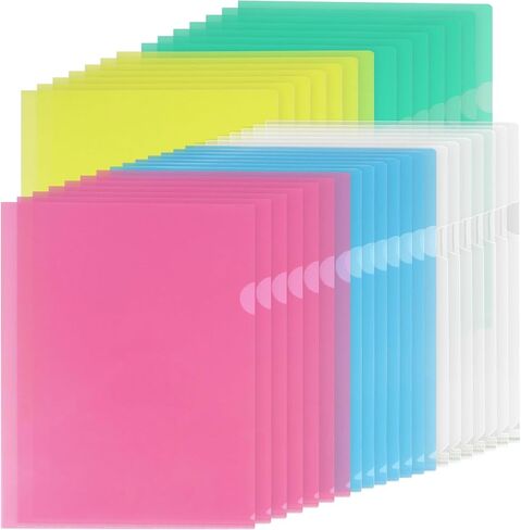 KTRIO Clear Plastic Folders Sleeves 12 Pack, 6 Assorted Colors, Documents Project Pockets for Letter Size 8.5x11 Paper, L-Shaped File Jackets, Acid-Free Poly Plastic in Saudi Arabia