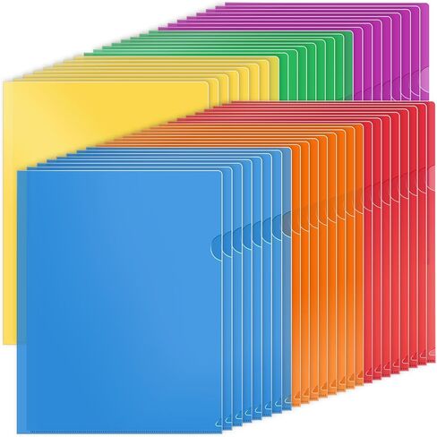 KTRIO Clear Plastic Folders Sleeves 12 Pack, 6 Assorted Colors, Documents Project Pockets for Letter Size 8.5x11 Paper, L-Shaped File Jackets, Acid-Free Poly Plastic in Saudi Arabia