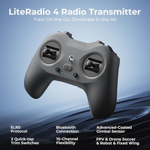 BETAFPV LiteRadio 4 Radio Transmitter Remote Controller, 10-CH Adjustable, Support Bluetooth Connection, FPV Simulator, Built-in 2000mAh 1S Lipo Up to 8H, for Drone/Robot/Fixed-Wing/Drone Soccer-ELRS in Kuwait